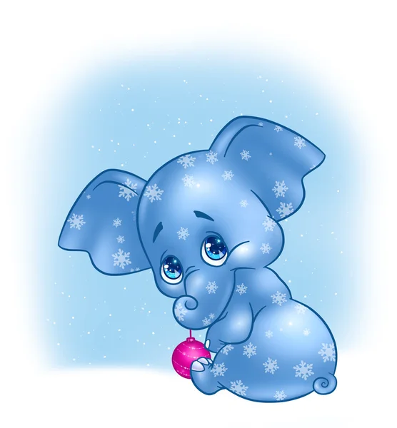 Invierno Navidad pequeño elefante de dibujos animados —  Fotos de Stock