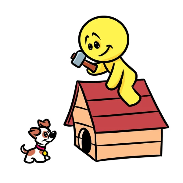 スマイリー文字構築犬小屋漫画 — ストック写真