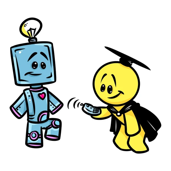 스마일 캐릭터 로봇 과학자 만화 — 스톡 사진