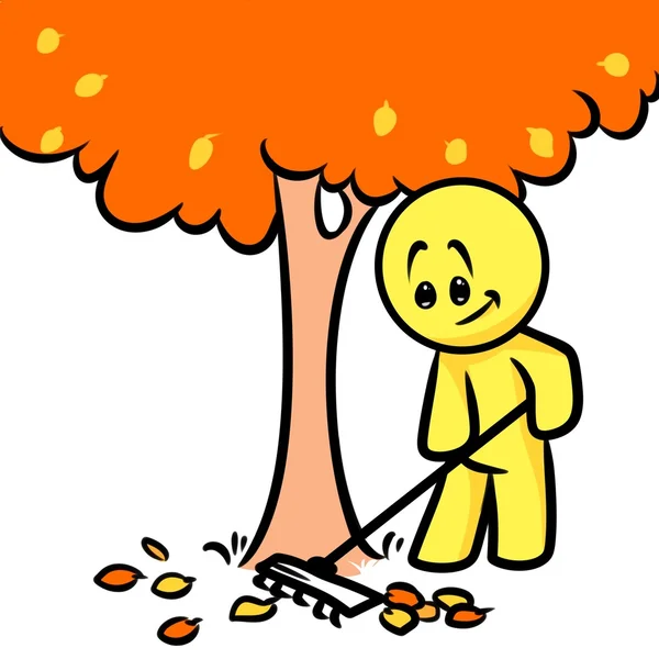 Smiley karakter herfst schoonmaken laat boom cartoon — Stockfoto