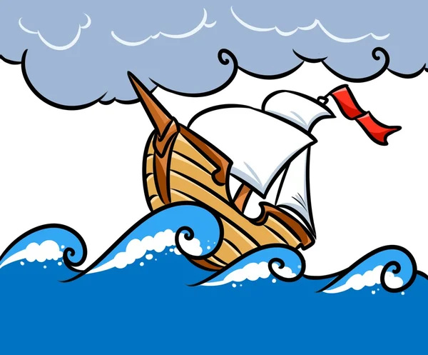 Storm ship sea cartoon — Stock Photo, Image