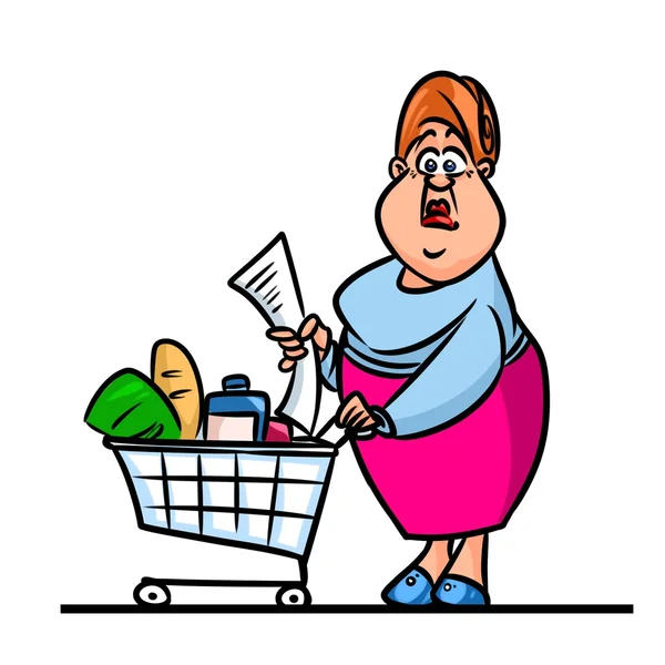 Woman shopping store sadness truck products cartoon