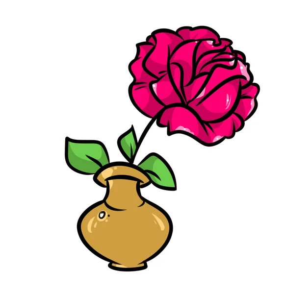 花瓶花玫瑰卡通 — 图库照片