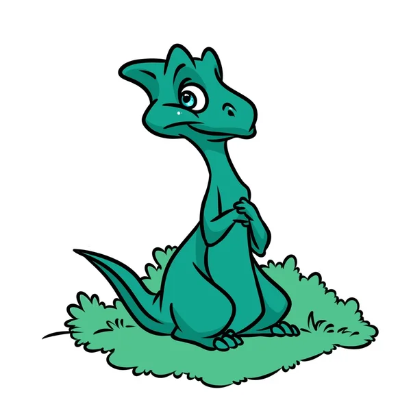 Dinosaurus zelené trávě kreslený — Stock fotografie