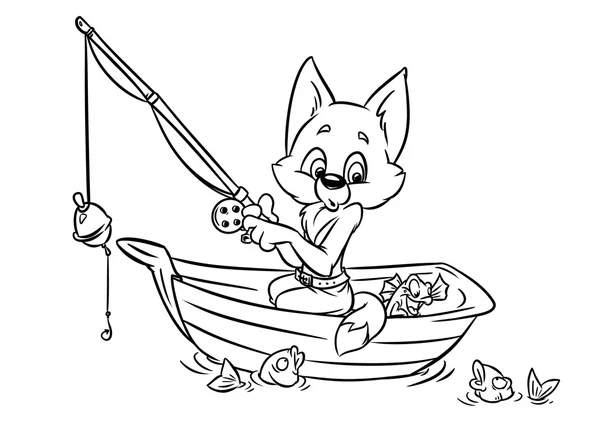 Kočka rybář člun kreslený — Stock fotografie
