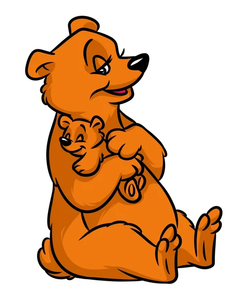 Brown bear mom small teddy bear cartoon