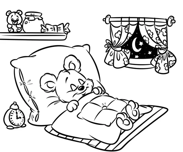 Omalovánky spící malý medvěd kreslený — Stock fotografie