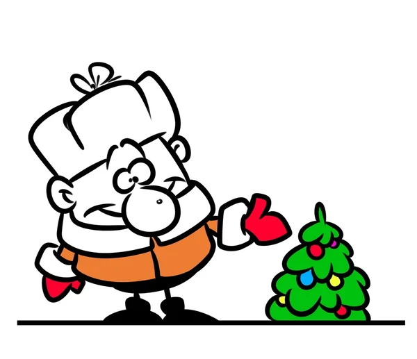 Man Christmas tree demonstration cartoon — Stock Photo, Image