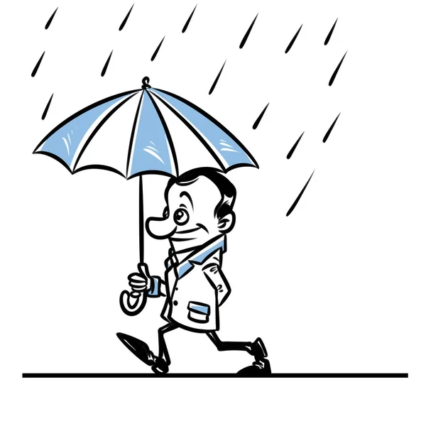 Caminar paraguas de lluvia hombre de dibujos animados —  Fotos de Stock
