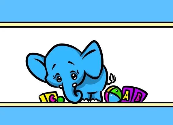 Little blue elephant toys frame cartoon — Stock Photo, Image