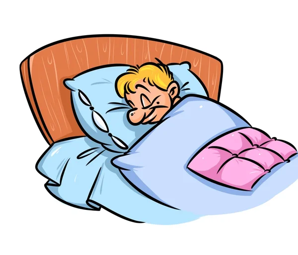 Man slaapt bed cartoon — Stockfoto