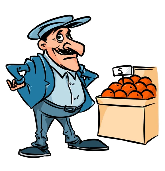 Caucásico distribuidor fruta carácter dibujos animados —  Fotos de Stock