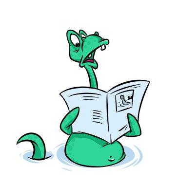 Lohh Ness monster gazete karikatür okuma