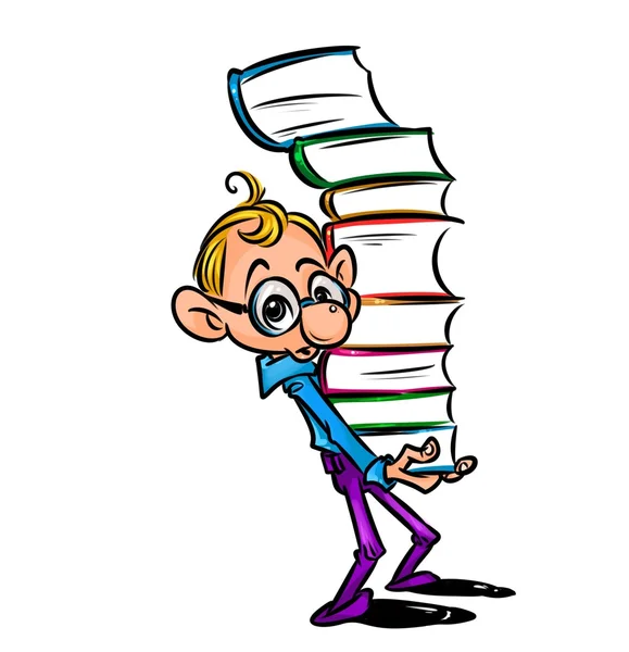 Student reading lot book cartoon — Stock Photo, Image