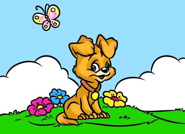 Puppy lawn nature cartoon