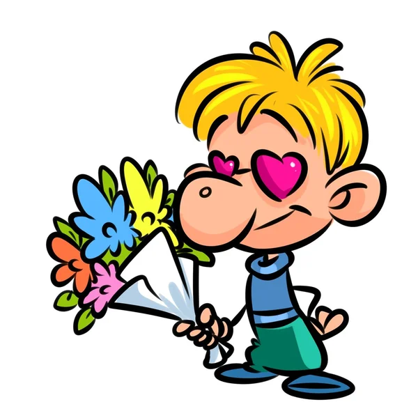 Homem amor buquê flores desenhos animados — Fotografia de Stock