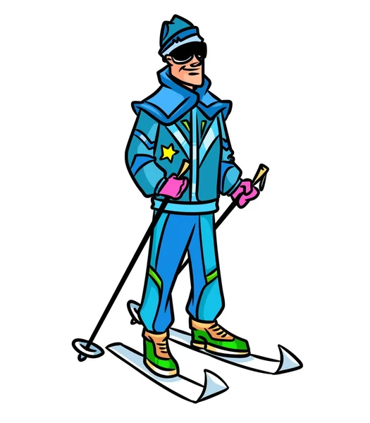 Homme vêtements chauds sport ski dessin animé — Photo