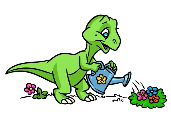 Dinosaurier Gärtner Blumen Karikatur — Stockfoto