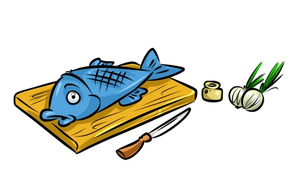 물고기 날 요리 음식 만화 — 스톡 사진