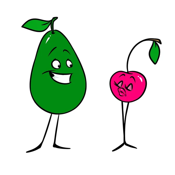 Avocat cerise personnages de fruits dessin animé — Photo