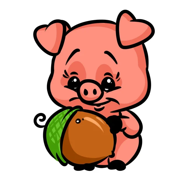Little pig acorn kreskówka — Zdjęcie stockowe