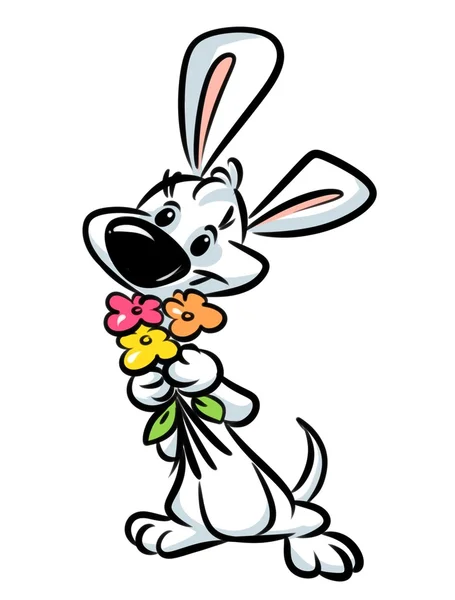 Divertente cane fiori bouquet cartone animato — Foto Stock