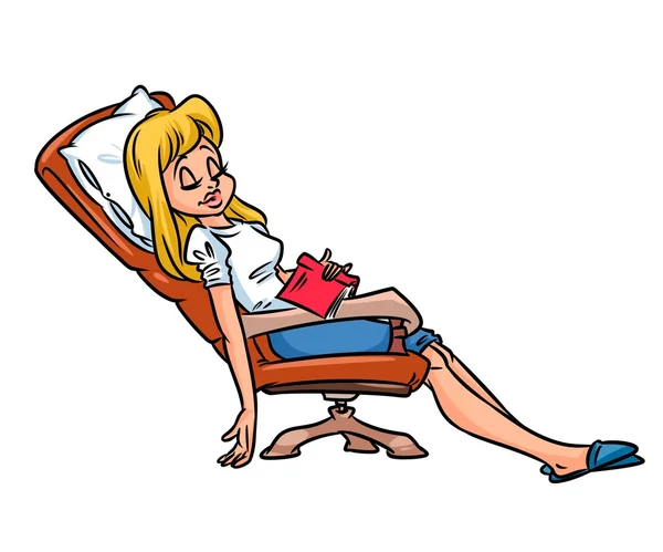 Dívka spící unavený židle kreslený — Stock fotografie
