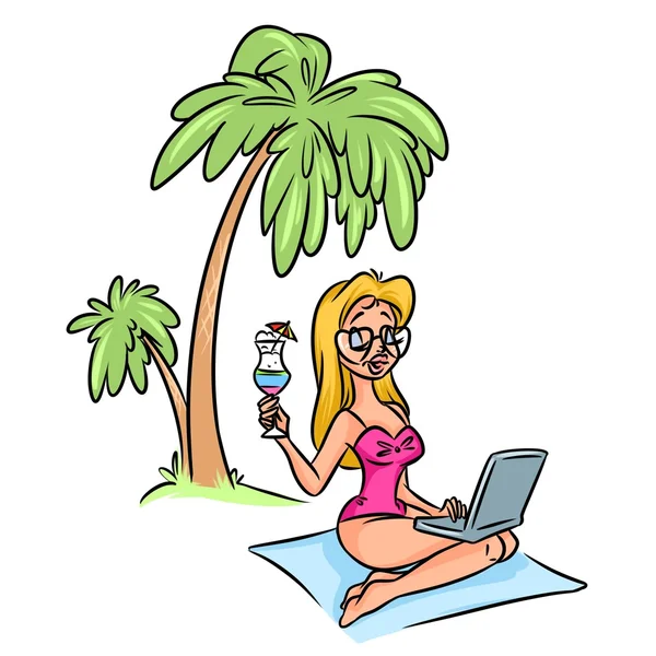 Girl blonde vacation resort palm trees cruise — Stock Photo, Image