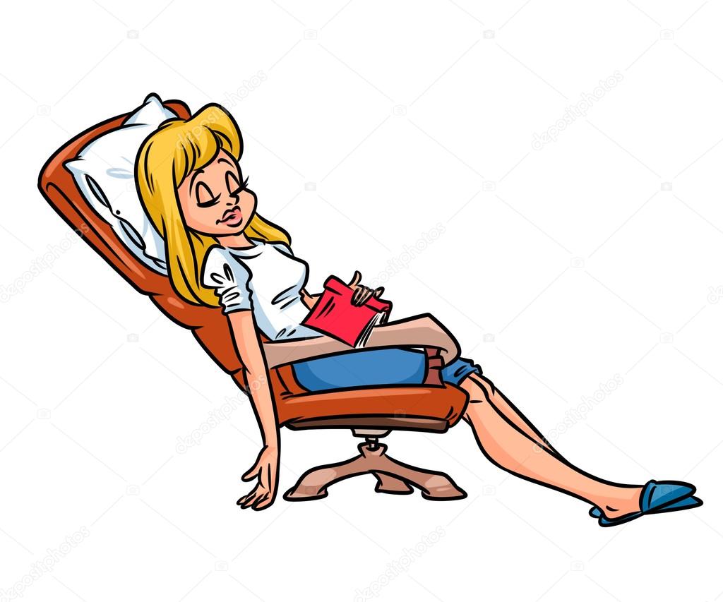 Girl sleeping tired chair cartoon Stock Photo by ©Efengai 117965508