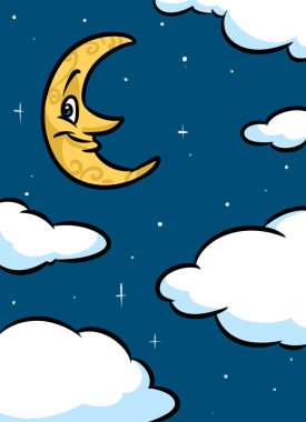 Gece ay karikatür bulutlar