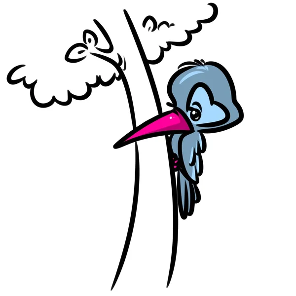 Dzięcioł ptak drzewo kreskówka — Zdjęcie stockowe