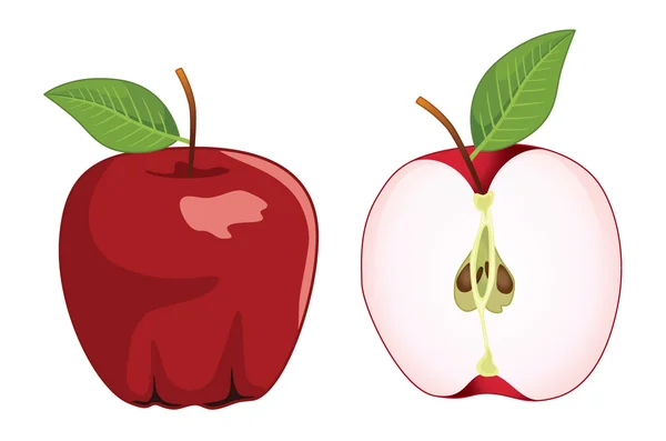 Pomme rouge entière et demi pomme, ensemble vectoriel — Image vectorielle