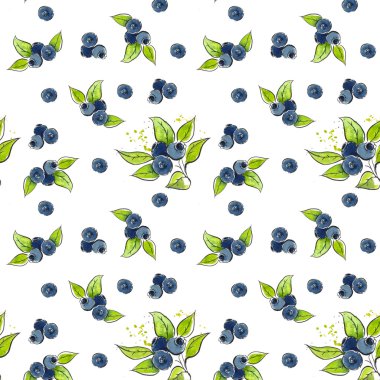 Sulu Boya Dikişsiz desen parlak yaban mersini