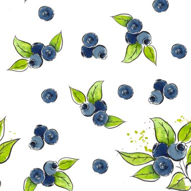 Sulu Boya Dikişsiz desen parlak yaban mersini