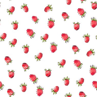 Sulu Boya Dikişsiz desen parlak çilek 