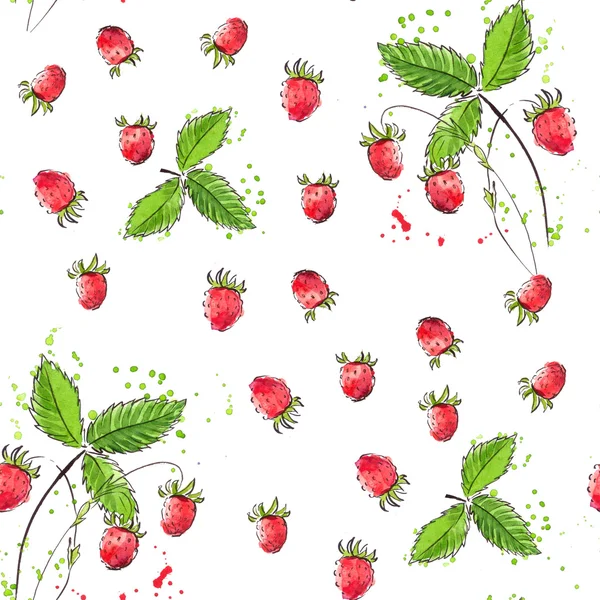 Akvarell varrat nélküli mintát élénkpiros eprek — Stock Fotó