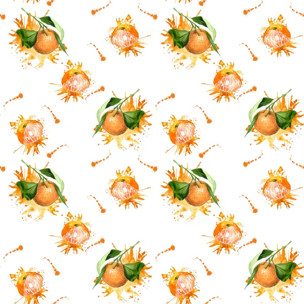 Акварель, бесшовный, орнамент, узор ярко сочный оранжевый мандарин — стоковое фото