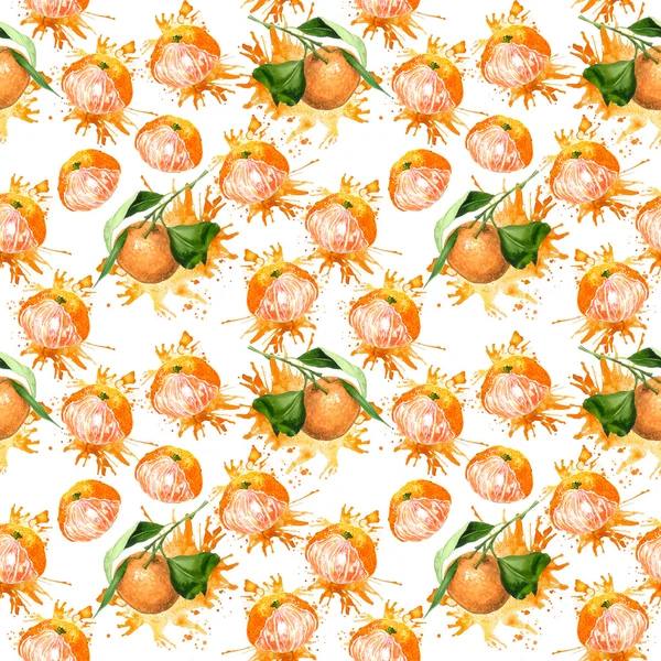 Akvarell, varrat nélküli, Dísz, minta fényes, lédús narancs mandarin — Stock Fotó