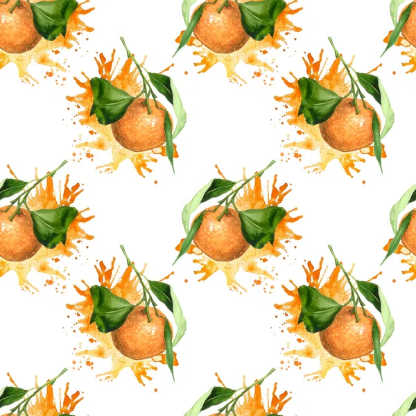 Akvarell, varrat nélküli, Dísz, minta fényes, lédús narancs mandarin — Stock Fotó