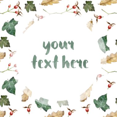 kartpostal sonbahar yaprakları, suluboya öğeleri beyaz bir arka plan üzerinde süsleme yuvarlak