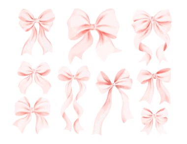 Watercolor Illustration Set of Pink Bows