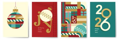 geometric Christmas background design with festive icon, contemporary geometric Christmas template design for party invitation card, greeting card, book cover or social media post design