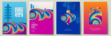Noel arkaplan seti, parlak renkli konsept vektör illüstrasyonlu Xmas tebrik kartı tasarımı