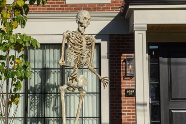 TORONTO, CANADA 29 EKİM 2025: Cadılar Bayramı süsleri tatil öncesi bir eve asıldı