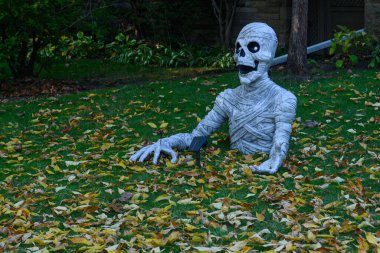 TORONTO, CANADA 29 EKİM 2025: Cadılar Bayramı süsleri tatil öncesi bir eve asıldı