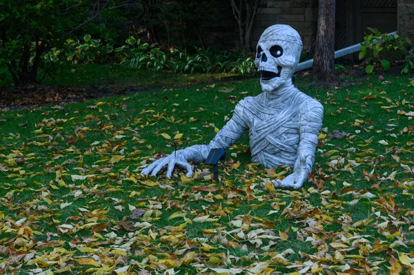 TORONTO, CANADA 29 EKİM 2025: Cadılar Bayramı süsleri tatil öncesi bir eve asıldı