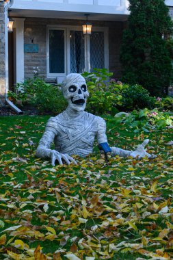 TORONTO, CANADA 29 EKİM 2025: Cadılar Bayramı süsleri tatil öncesi bir eve asıldı..