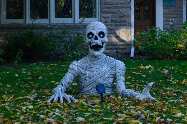 TORONTO, CANADA 29 EKİM 2025: Cadılar Bayramı süsleri tatil öncesi bir eve asıldı..