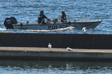 Toronto, ON, Kanada - 24 Ekim 2025: Güneşli bir günde iki memurun devriye gezdiği Toronto Polis Birimi.