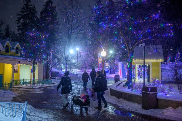 Toronto, ON, Kanada - 31 Aralık 2025: Kanada 'nın Harikalar Diyarı' ndaki aydınlık ağaçların ve şenlikli atmosferin tadını çıkaran ziyaretçiler